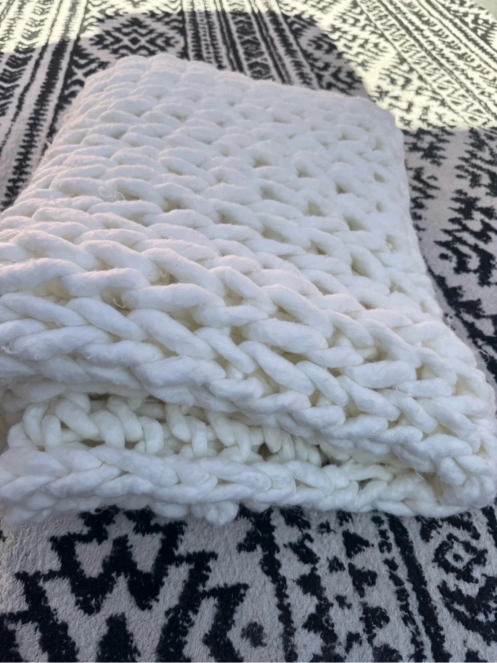 Chunky Knit Throw Blanket - Ivory White